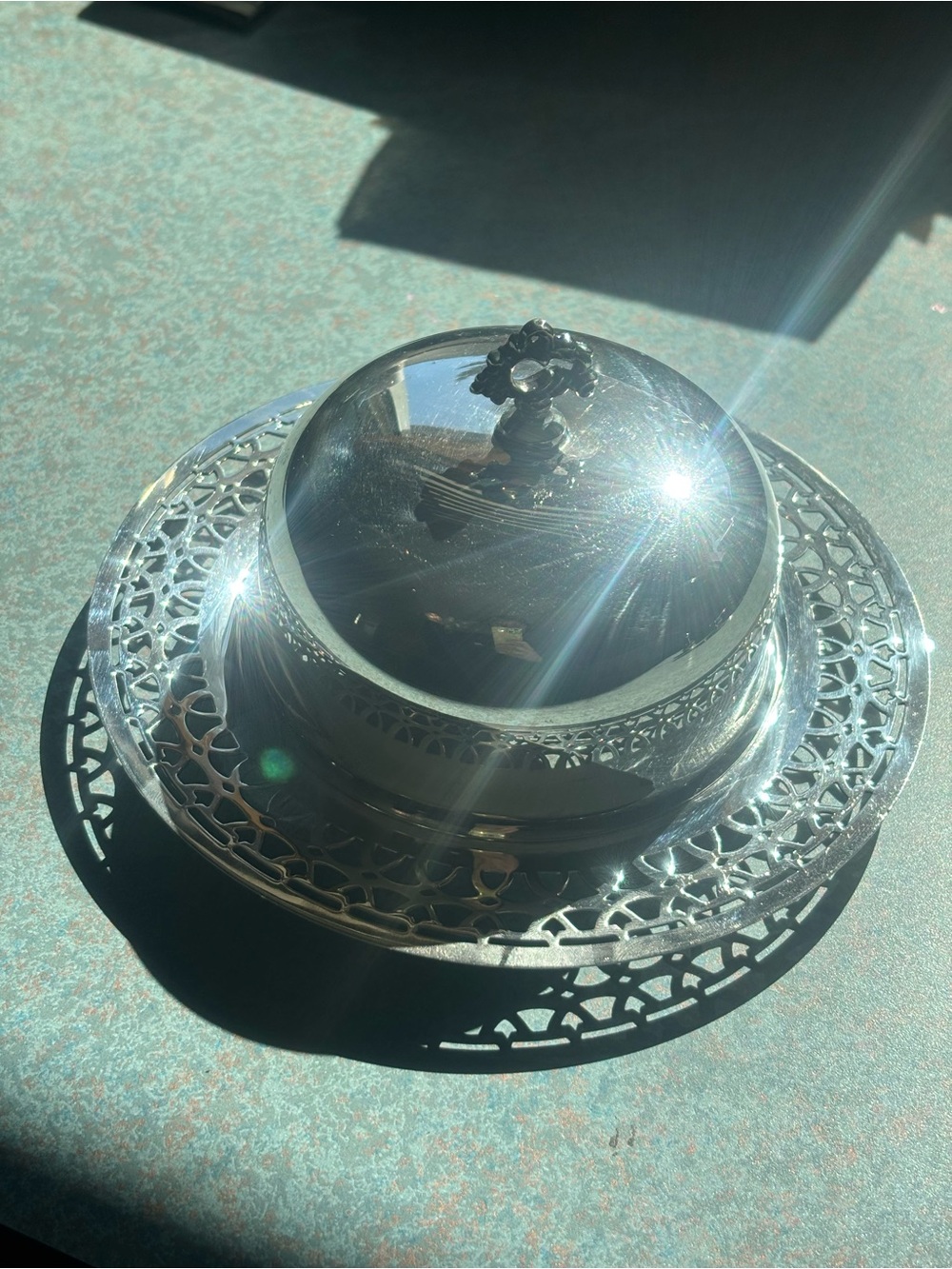 Vintage Wm. A. Rogers Silver Plate Covered Butter Dish with Cut Glass Insert